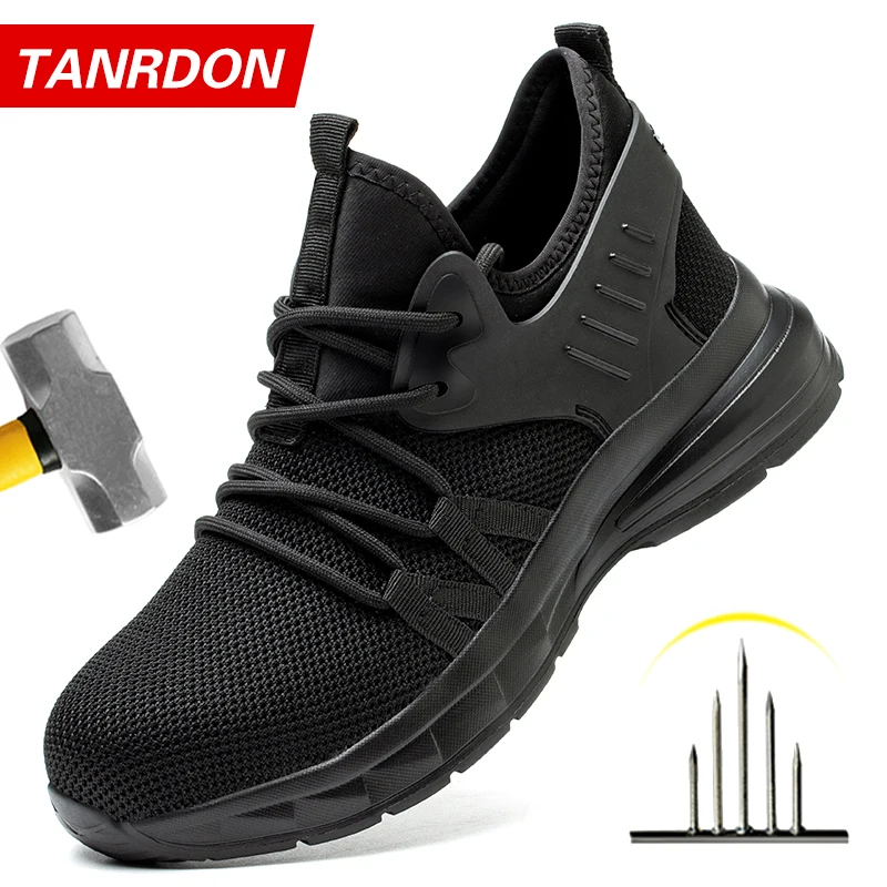 

2021 New Breathable Men Safety Shoes Steel Toe Non-Slip Work Boots Indestructible Shoes Puncture-Proof Work Sneakers Men