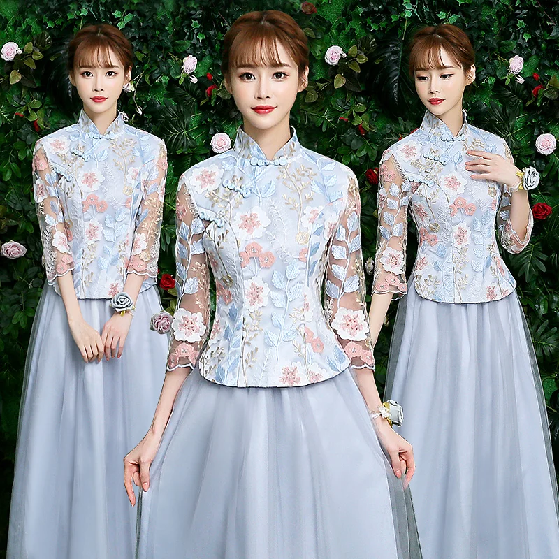 Высокое качество элегантный в китайском стиле вышивка розовое синее коктейльное платье халат Coctail вечерние элегантные вечернее платье