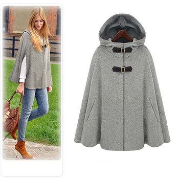 

Women's Winter Autumn Vintage Warm Woolen Hoodie Cloak Coat Drop-Shoulder Sleeve Wool Cape Outerwear Women Poncho Female Capes