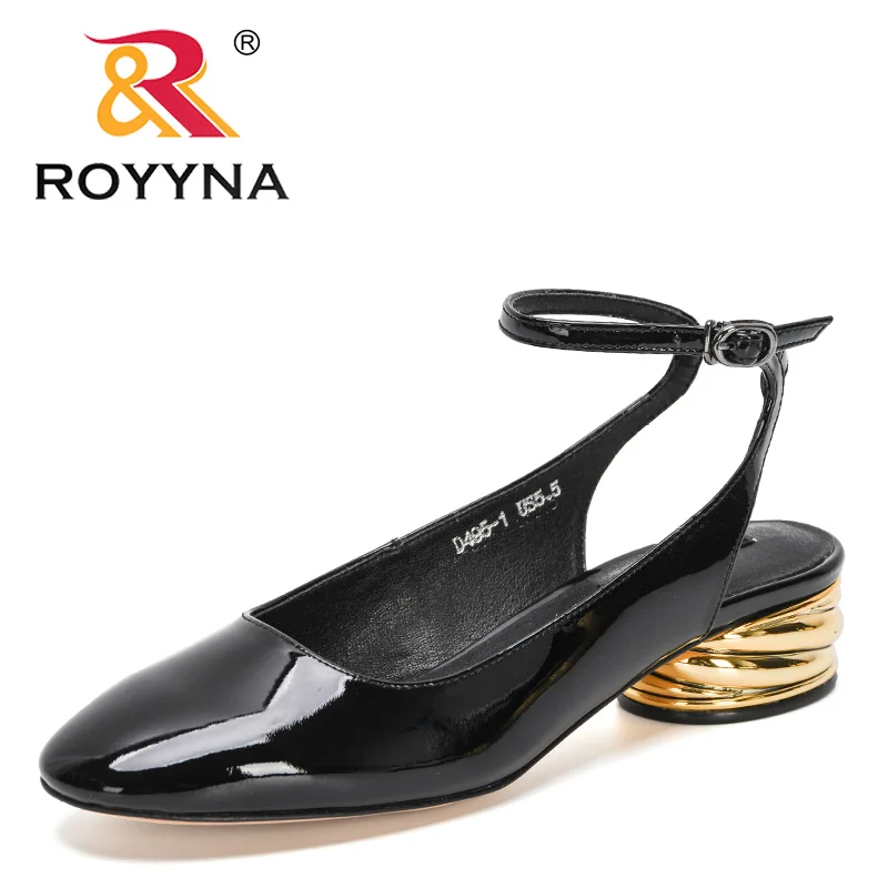 

ROYYNA 2021 New Designers Genuine Leather Sandals Women Metal Heels Slippers Female Fashion Sandals Casual Slippers Feminimo