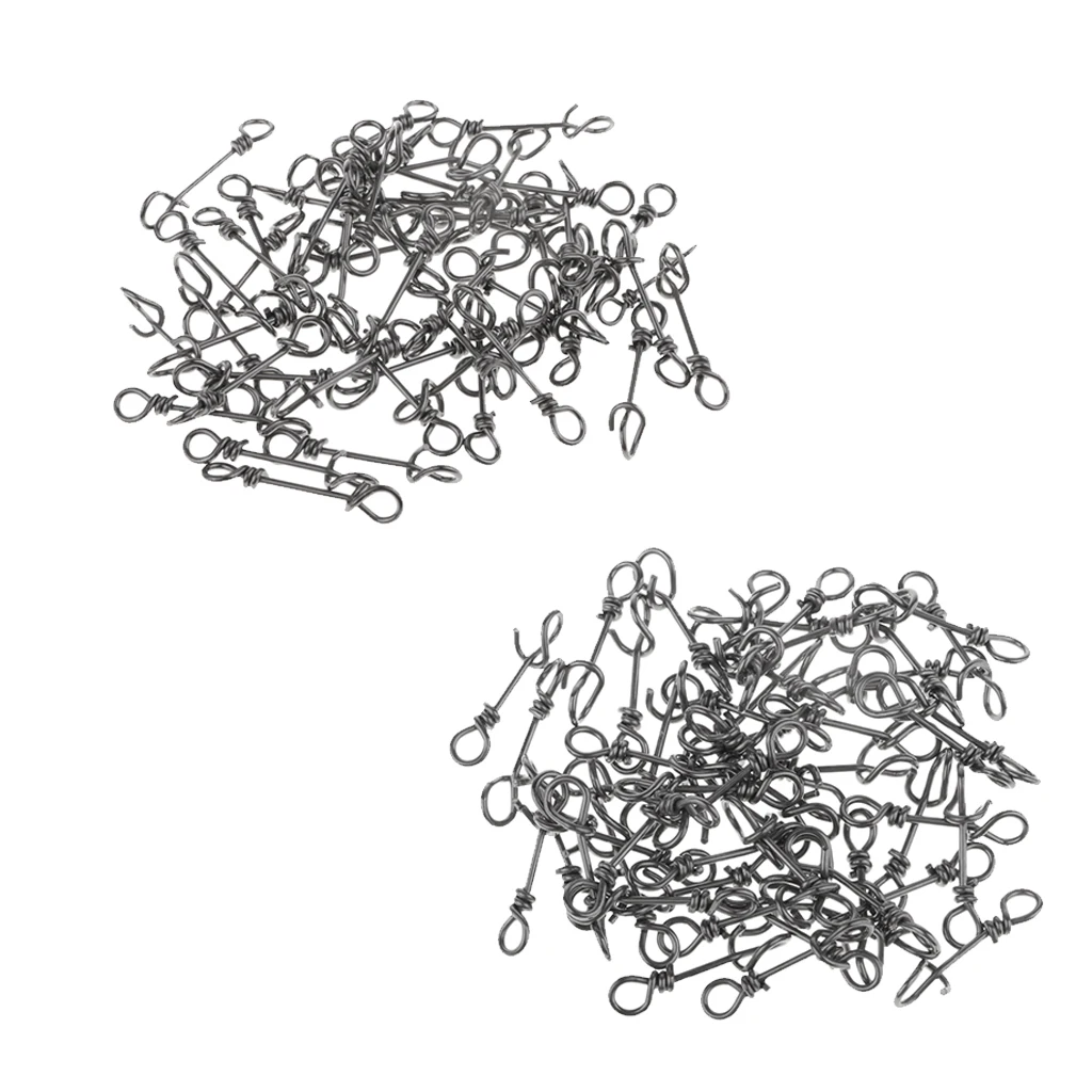 100x Black Portable High Strength Stainless Steel Quick Lock Fishing Snaps Clips Swivels