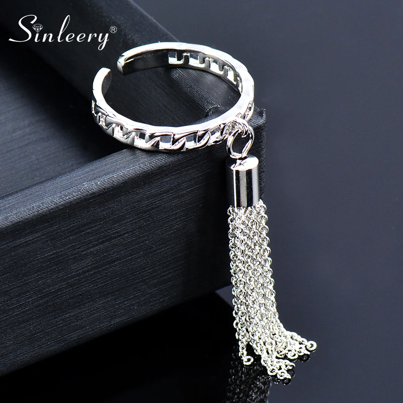 Drop-Pendant-Rings Jewelry Tassels Punk Cool SINLEERY Silver-Color Women New JZ628 SSH