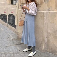 Так свежий вид Высокая талия плиссированная юбка длинное небесно-голубое Jupe Longue Falda Larga Gonne'll Saia