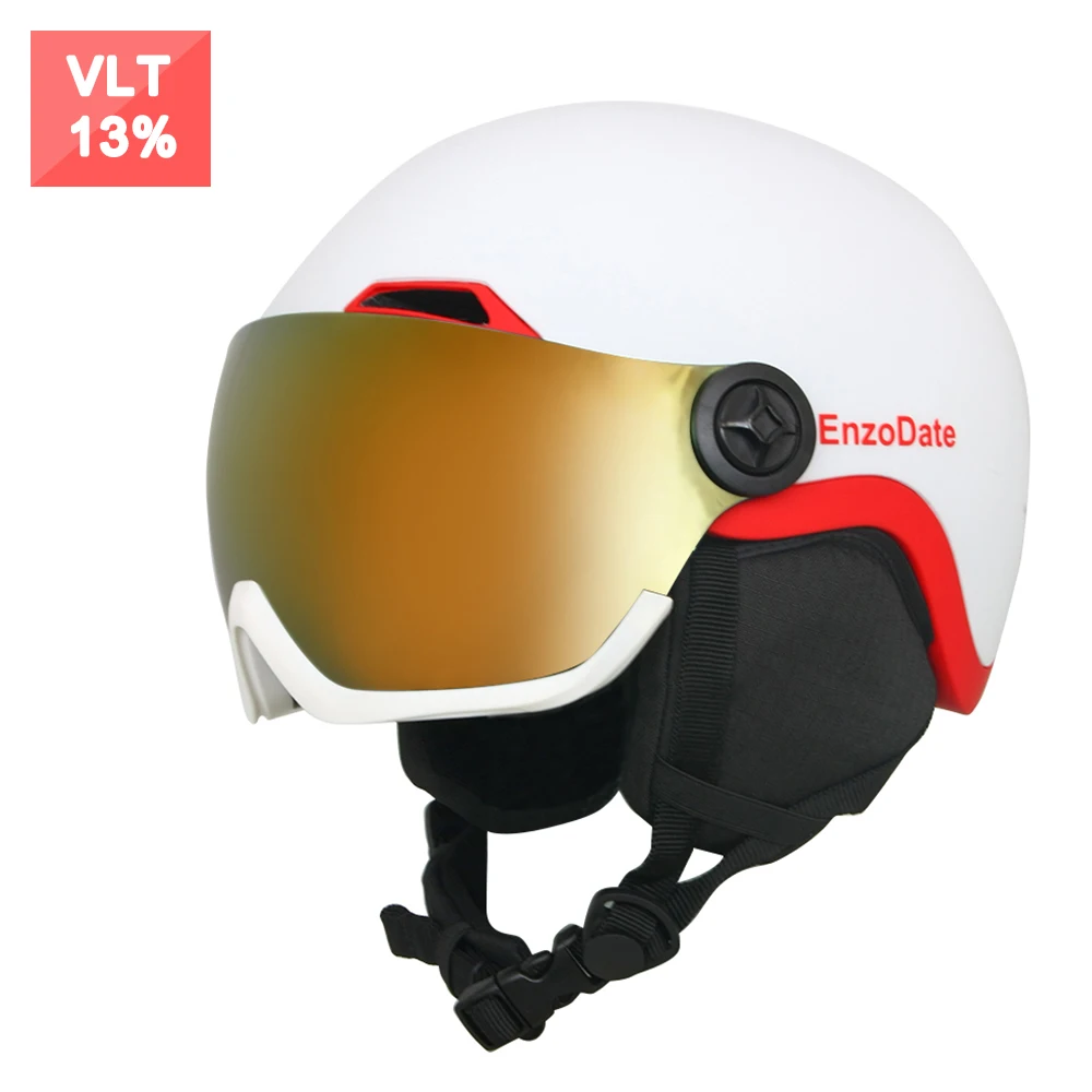 EnzoDate лыжный Снежный шлем со встроенным защитным козырьком 2 в 1 шлем для сноуборда и съемная маска объектив ночного видения Anit Fog - Цвет: White