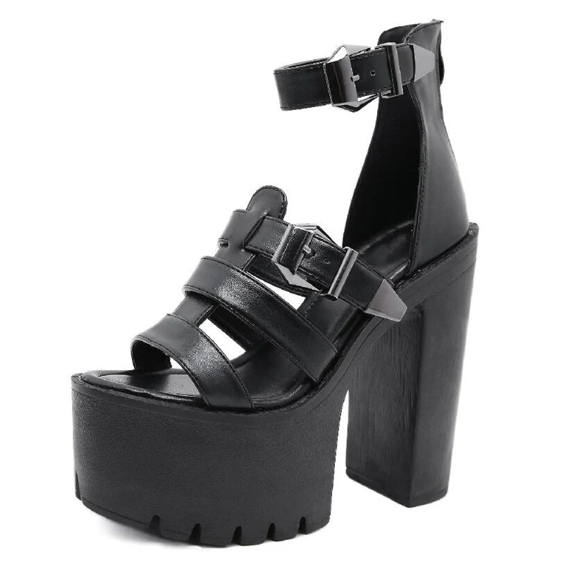 

chunky heels sandalias mujer small size womens shoes punk sandals Chunky Sandals High Heels Gladiator Sandals women LJB116