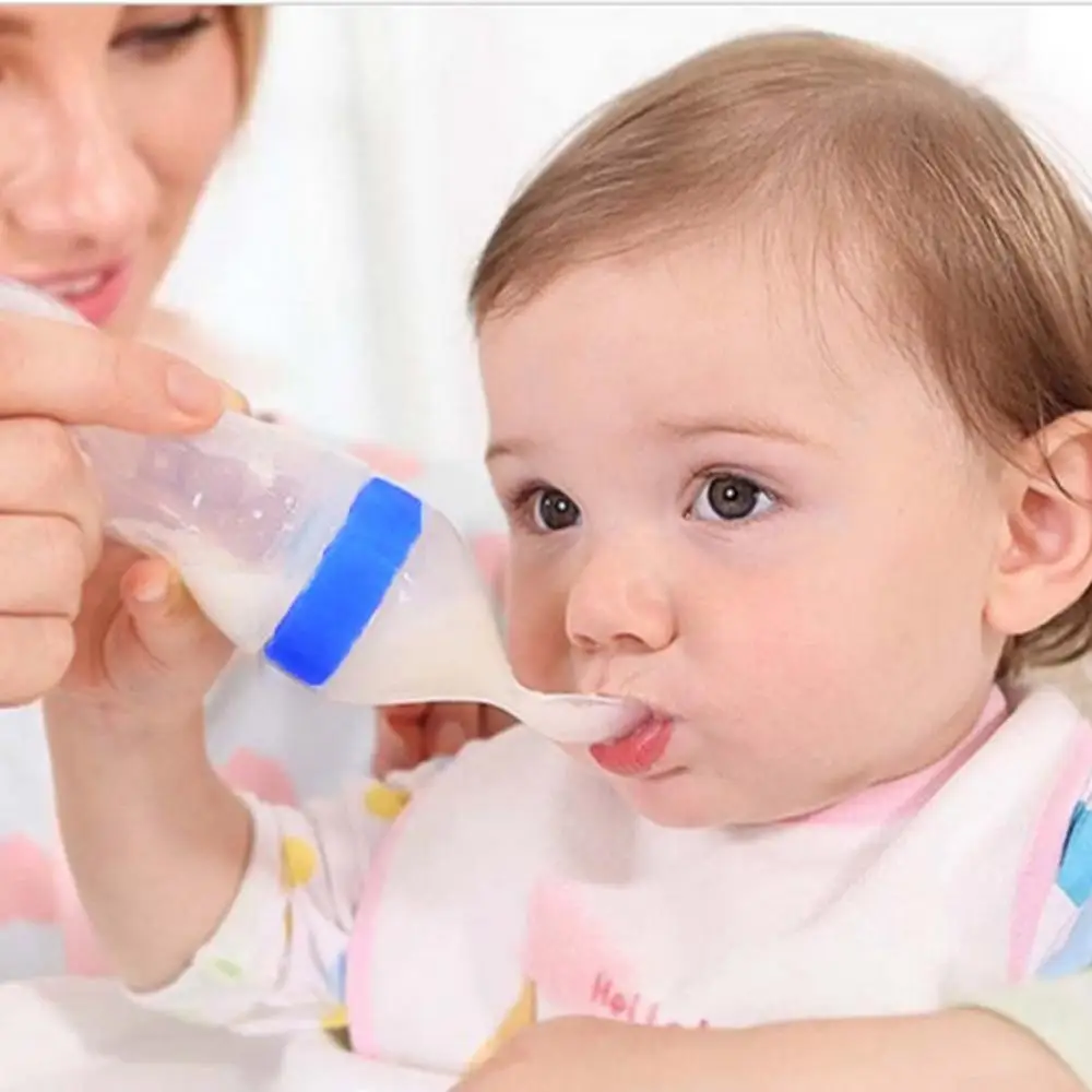 

Newborn Baby Squeezing Feeding Bottle Silicone Training Rice Spoon Infant Grains Food Supplement Feeder Safe Tableware Tools