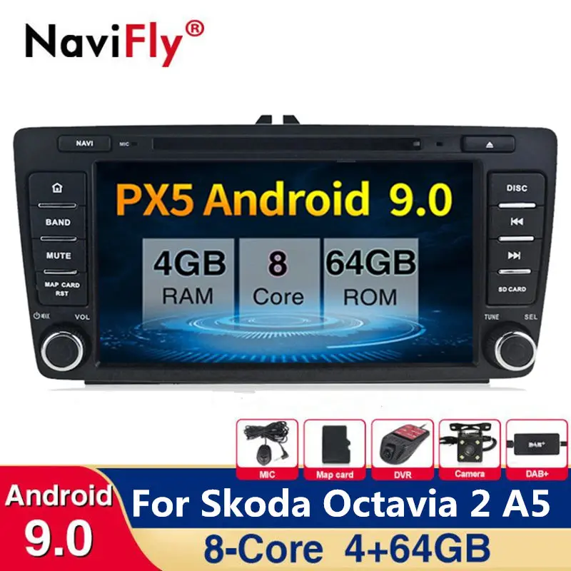 Автомобильный dvd-плеер 8 ядер 4 + 64 ГБ Android 9 0 GPS-навигация для Skoda Octavia 2 A5 2006-2013 радио