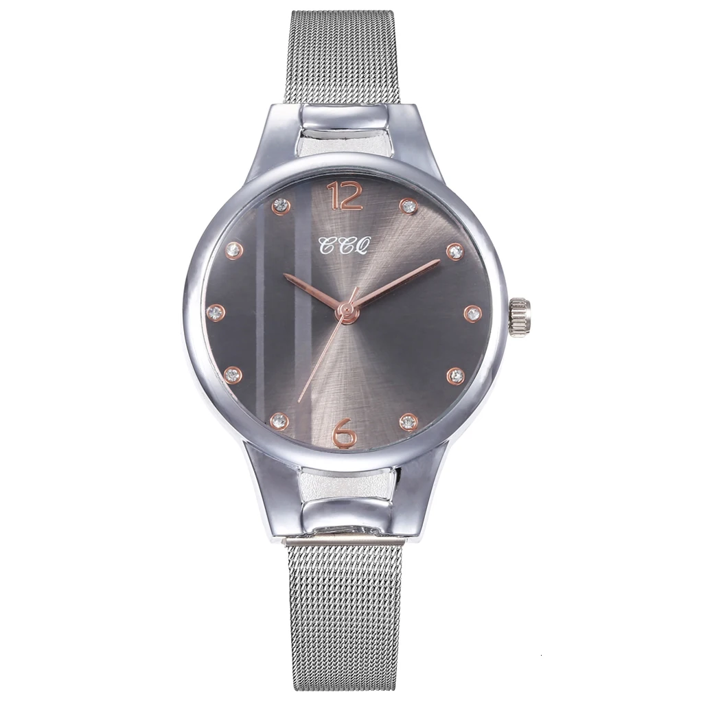 Лидер продаж Для женщин полоса циферблат часы Роскошный Серебристый Металл женские наручные кварцевые часы, модный CCQ наручные часы