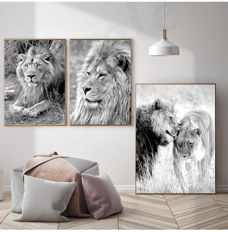 Painting Black White Posters and Print Nordic Wall Art Picture Modern Living Room Decoration Wild Animal Lion Leopard Canvas