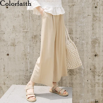 

Colorfaith New 2020 Spring Summer Women Trousers Straight High Waist Elasticity Pleated Casual Wide Leg Ankle-Length Pants P1779