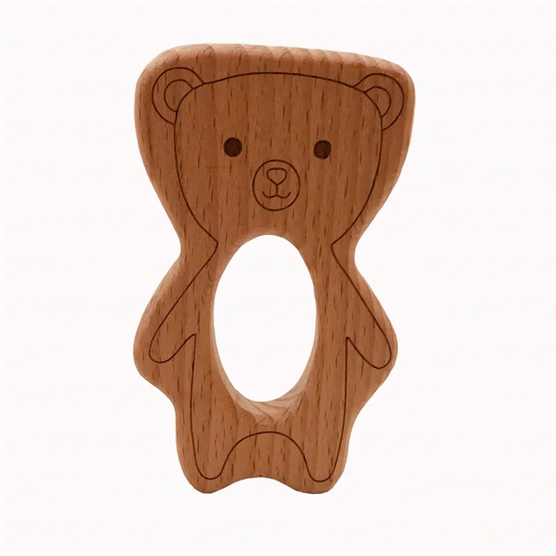 Деревянный Прорезыватель кольца натуральные зубцы из древесины игрушки для младенцев, деревянный Прорезыватель животных для малышей, Детские успокаивающие игрушки для облегчения боли