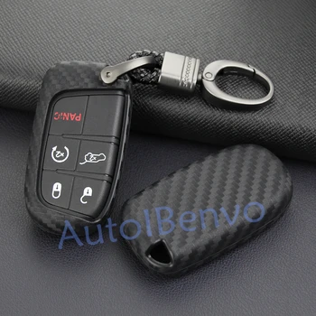 

Carbon Fiber Look Car Key Cover For Jeep Grand Cherokee Renegade Compass Dodge Charger Challenger Dart Durango Journey Chrysler