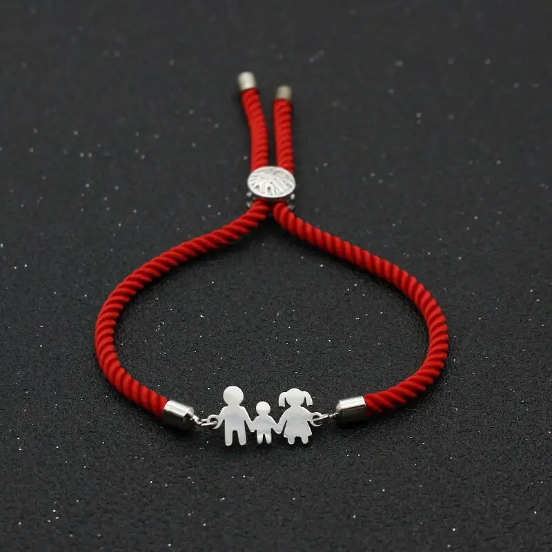 Cute Bear Family Dad Mom Son Stainless Steel Bracelets& Bangles Charm Simple Adjustable Rope Chain Bracelet Men Women Jewelry - Окраска металла: Red