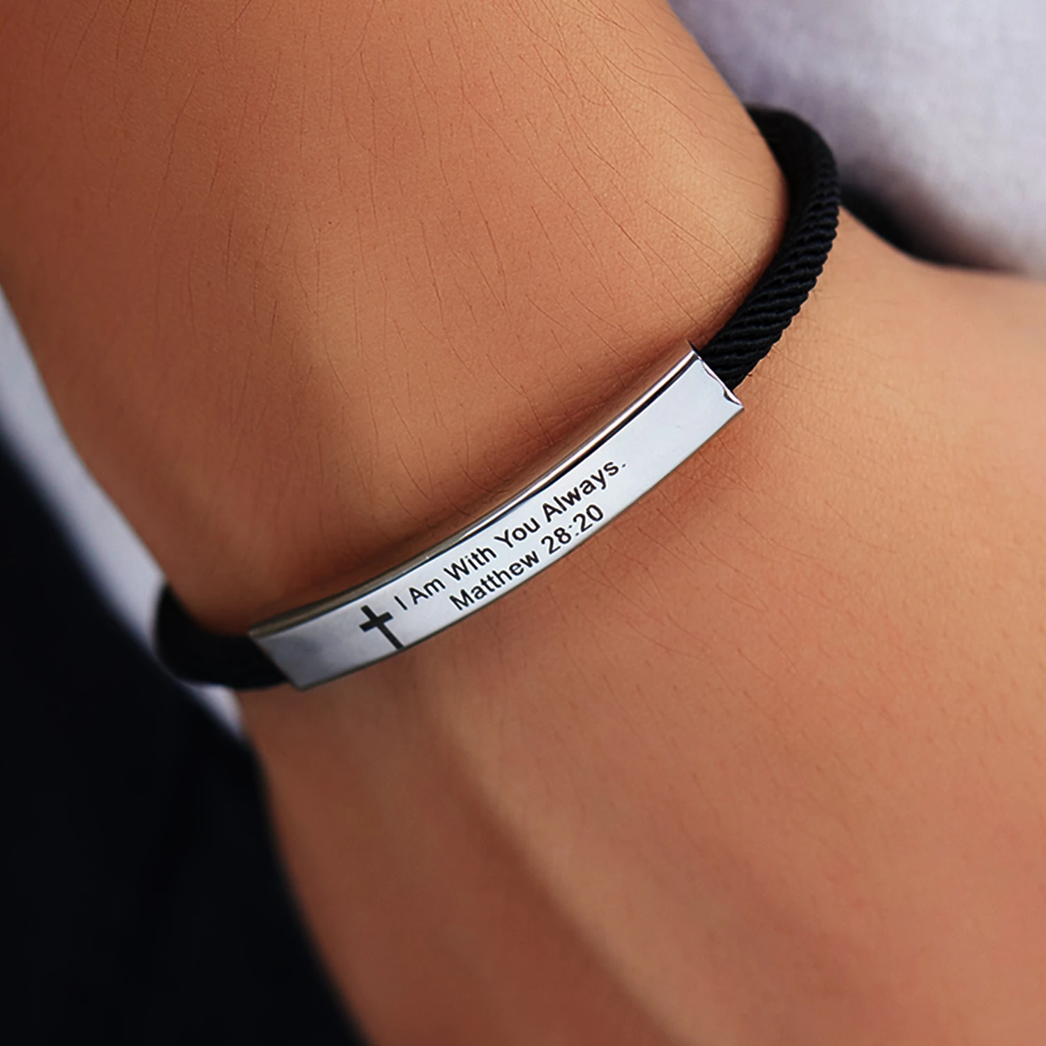 Pulsera de acero inoxidable con grabado láser hombres mujeres, brazalete con letras de la Biblia, cruzada de moda, regalo de joyería| Pulseras de amuleto| - AliExpress