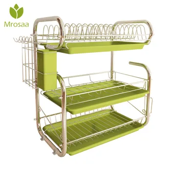 

3 Layer Dish Drying Rack Iron Kitchen Cutlery Drain Rack Utensils Storage Organizer Rustproof Plates Cups Holder Shelf Drainer