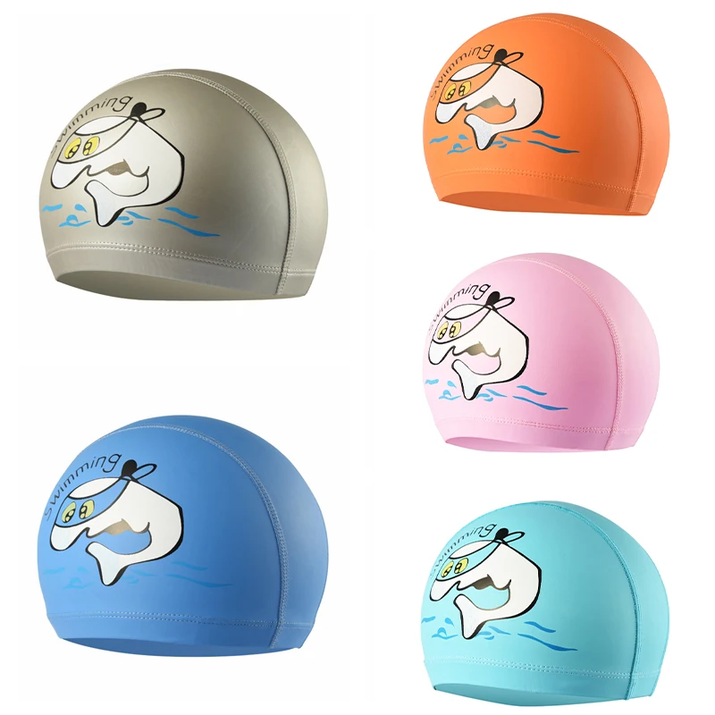 

Children Cartoon Swimming Cap PU Material Waterproof Swimming Caps Kids Swiming Hats Ear Protector Colorful Baby Diving hat