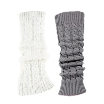 

2Pair Women's Winter Crochet Knitted Boot Cover Leg Warmers Legging Sock White & Light Gray