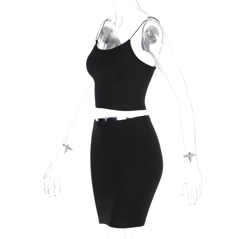 Hugcitar spaghetti straps sexy camis skirt 2 two piece set 2019 summer women fashion neon green orange solid party streetwear