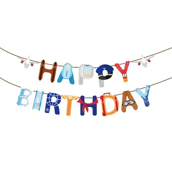 

DIY Aircraft Kids Happy Birthday Banner Baby Shower Pilot Aviator Party Decorations Wall Hanging Bunting Birthday Party Favors