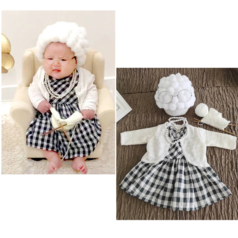 Baby Infant Photography Cotumes Grandma Grandpa's Outfits Photo Clothing Sets Old Man Lady Wig Hat Gentleman Cosplay Suit |