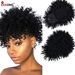 New Curly Bangs Clip-On Hair Chignon Bangs Synthetic Hair Extensions Fake Hair Pony Hairpieces Buns With Front Fringe Bang Coily