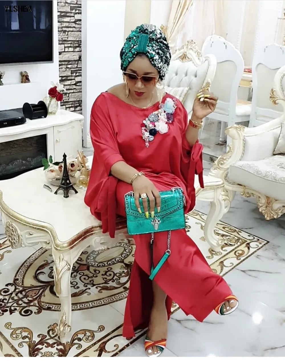 2019 African Dresses for Women Plus Size Boubou Africain Dashik Bow African Clothes New Flowers Robe Africa Dress Outfit Woman 04