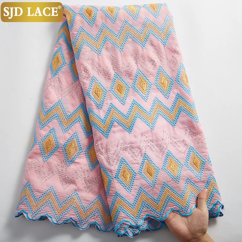 

SJD LACE New Arrivals African Dry Lace Fabric With Many Stones Swiss Voile Laces In Switzerland 5Yards For Nigerian Woman A2487