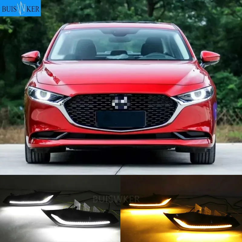 

2Pcs DRL for Mazda 3 Axela 2019 2020 LED car Driving daytime running light fog lamp with flow yellow turn Signal