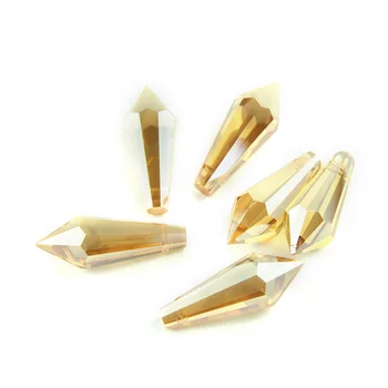

K9 Crystal Chandelier Pendants Prisms Gold Champagne Cut & Faceted Glass 38mm 10pcs U-Icicle Drops For Cake Topper Decoration