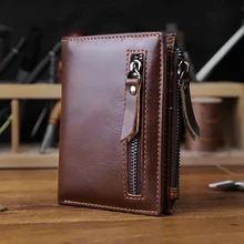 Men's Wallet Retro Genuine Leather Small Credit Card Holder Purse For Women Brand Desginer Short Wallet Portomonee