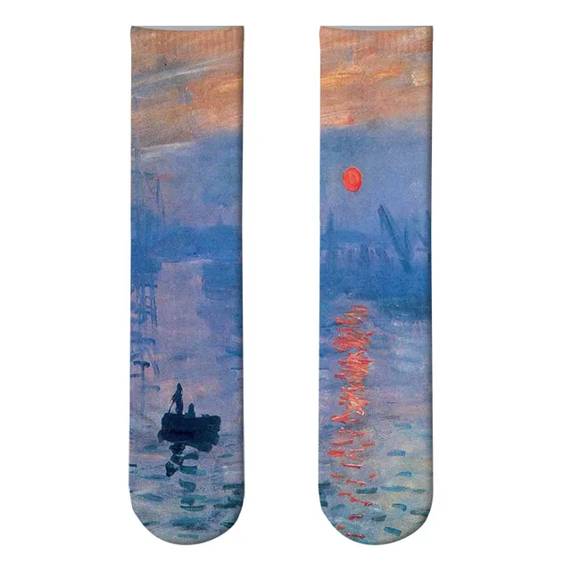 Mona Lisa Retro Printed Art Socks For Unisex Fashion Funny Famous Painting Long Socks Van Gogh Starry Night Women Cotton Socks Style14