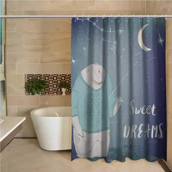 

Kids Precision Custom Shower Curtain Polar Bear in a Sweater Holding a Star in His Hand Sweet Dreams Print Modern Bathroom
