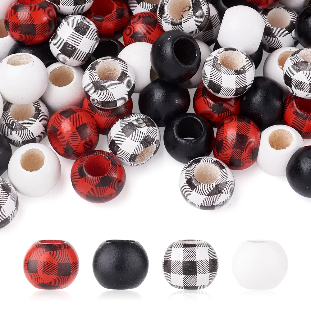 

100Pcs 4 Style Wood Beads Dyed Round Mixed Color 20x16mm Hole: 9mm