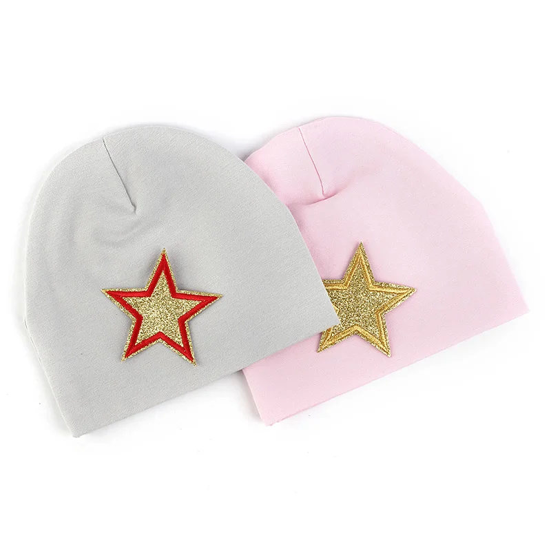 

Children Soft Elastic Cotton Star Printing Beanies Solid Color Cap Outdoor Windproof Toddler Infant Fashion Casual Skullies Hat