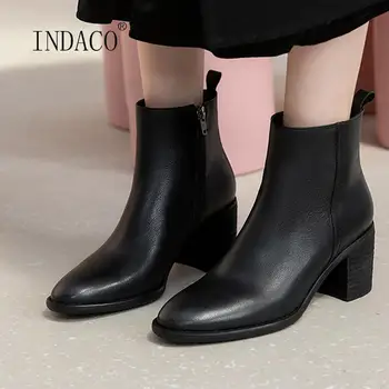 

Quality Women Boots Winter Thick Heel Leather Ankle Boots For Women Autumn Winter BootsHigh Heels Warm Shoes Female