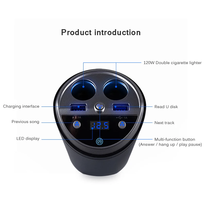 Bluetooth Wireless Car Fm Transmitter Mp3 Player Cup Holder Handsfree Car Kit Fm Radio Dual Usb Car Cigarette Lighter Port