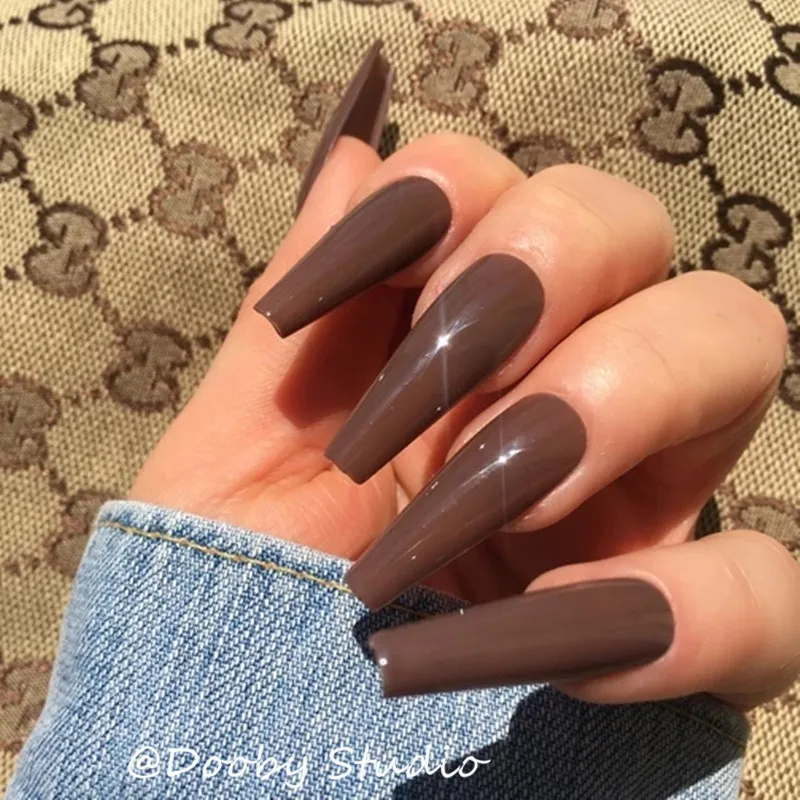 Best Price Nails Fake Coffin-Press Tap Tipsy Artificial Nep Brown Ballerina Full-Cover Long Adhesive 6n95BQGxRYp