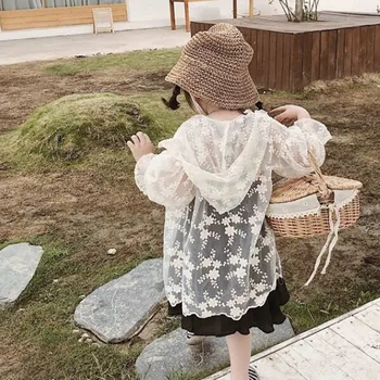 

WEIXINBUY Summer Girl Lace Floral Sun Protection Clothing Thin Breathable Air Conditioning Kid Hoodie Coats