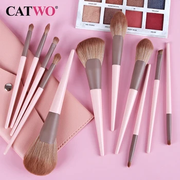 

Catwo 11 PCS Wooden Foundation Cosmetic Eyebrow Eyeshadow Brush Makeup Brush Sets Multifunctional Cosmetic Brush Make Up Tools