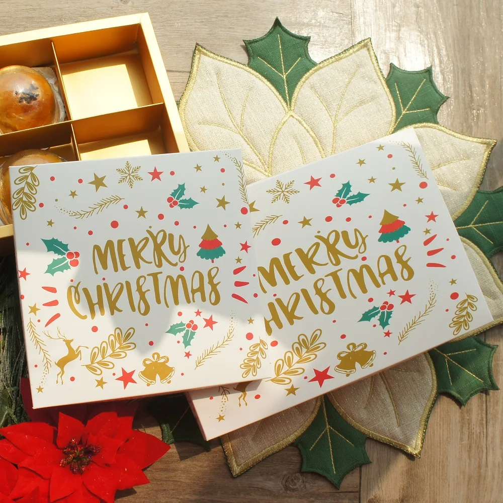 

22*15*5cm 5pcs Gold Star Merry Christmas Paper Box As Macaron Chocolate Cookie Christmas Party Handmade Gifts Packaging