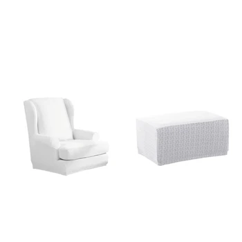 

Windmill Stretch Wing Back Arm Chair Cover Footstool Slipcover Kit White