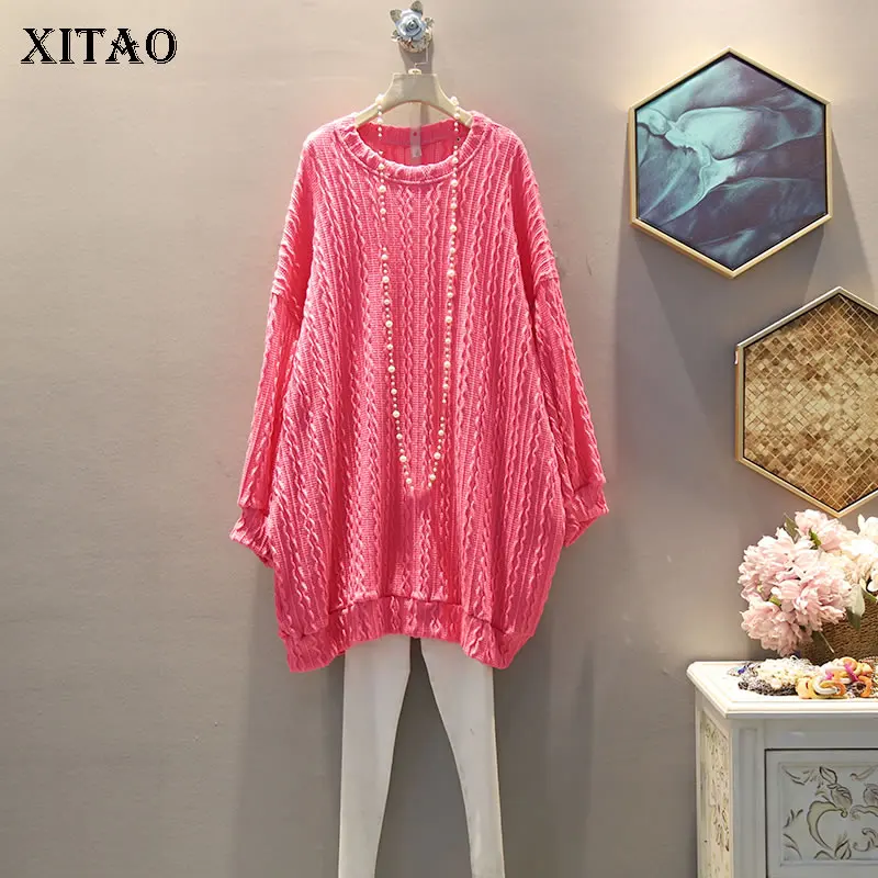 

XITAO Plus Size Slim Sweater Lazy Wind Candy Colors Women Clothes 2019 Match All Knitted Sweater Autumn and Winter New WLD2604