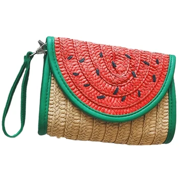 

AUAU-Summer Female Beach Bag Women Handmade Straw Bag Cartoon Fruit Straw Clutch Bag