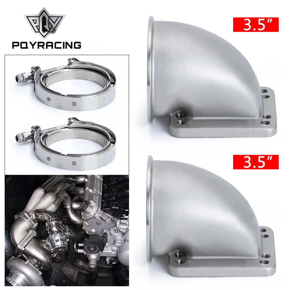 

PQY - 1 Pair 3.5" Vband 90 Degree Cast Turbo Elbow Adapter Flange 304 Stainless Steel + Clamp and Flange For T3 T4 Turbocharger