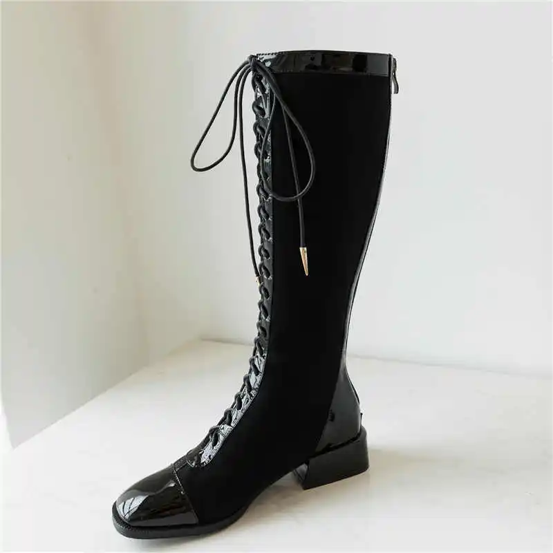 ASUMER Big size 34-43 Genuine leather boots lace up square heel zipper autumn winter boots fashion ladies knee high boots