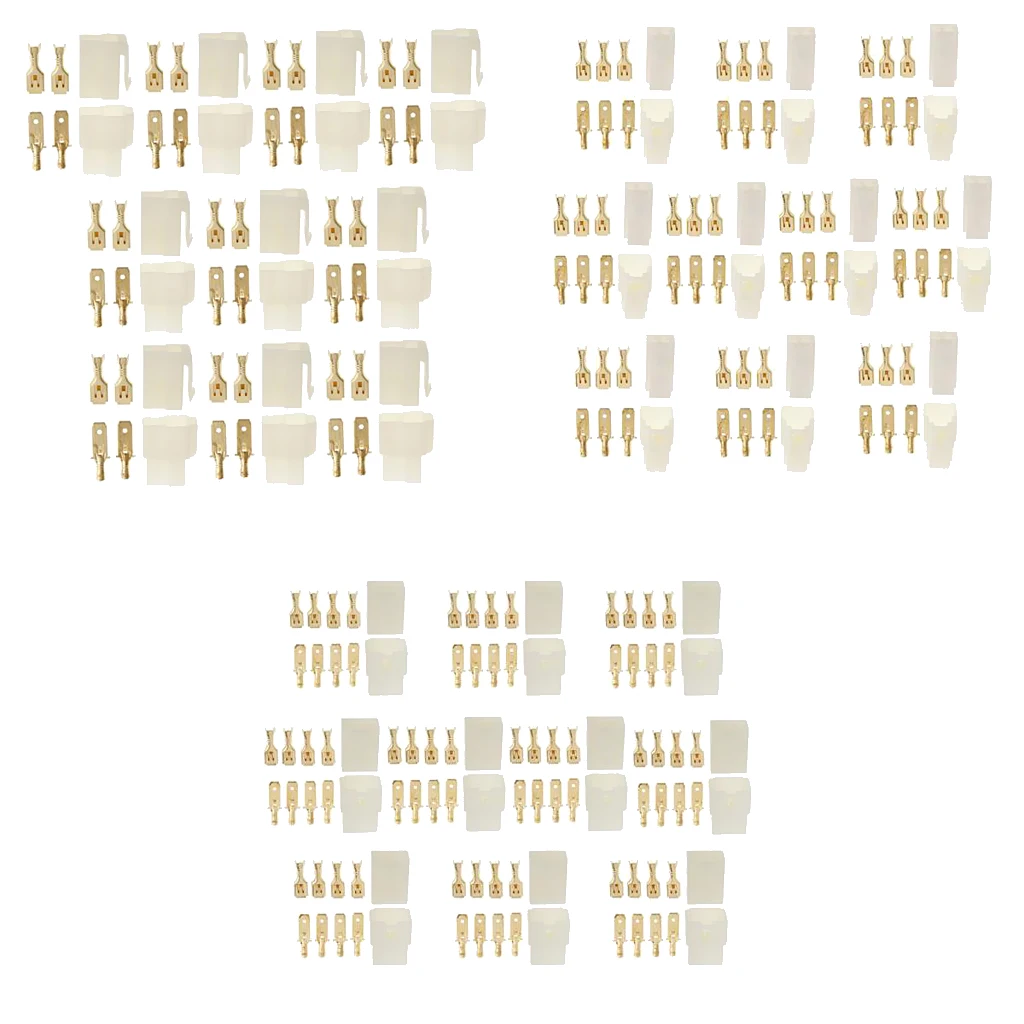 30 Kits 6.3mm 2 3 4 PIN Brass Crimp Terminal Cable Locking Tab Spade Connector