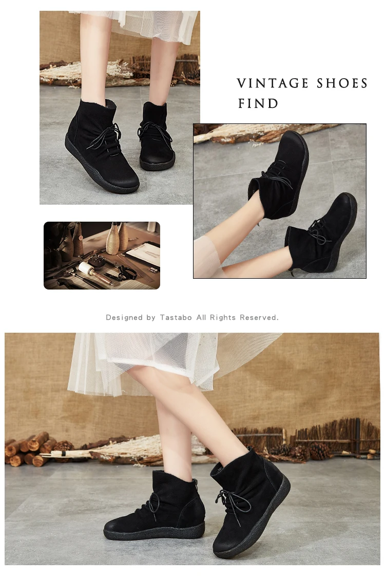 Tastabo/ботинки из натуральной кожи ручной работы; женская обувь на среднем каблуке в стиле ретро; цвет коричневый, черный, SD1968-3; удобная обувь на мягкой подошве в повседневном стиле
