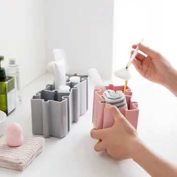 

1Pc Creative Happy DIY Stitching Cosmetic Pen Storage Box Makeup Brush Holder Desk Desktop Offices Storage Box Case