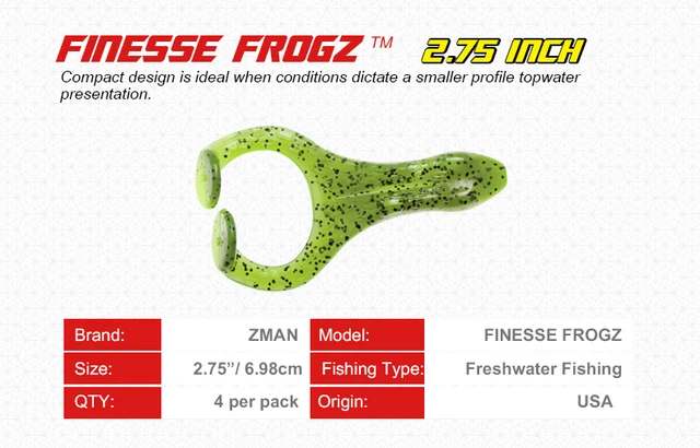 Finesse FrogZ - 360 View, The smaller cousin to our popular Hard Leg  FrogZ, the Finesse FrogZ offers the same buzz-frog design and buoyant  ElaZtech construction that sets the