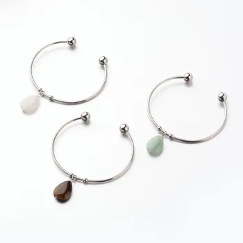 

20pc 304 Stainless Steel Fashion Open Cuff Bangles & Bracelets For Women Simple Drop Stone Charm Bangles Jewelry F80